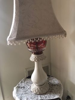 Antique cranberry etched lamp