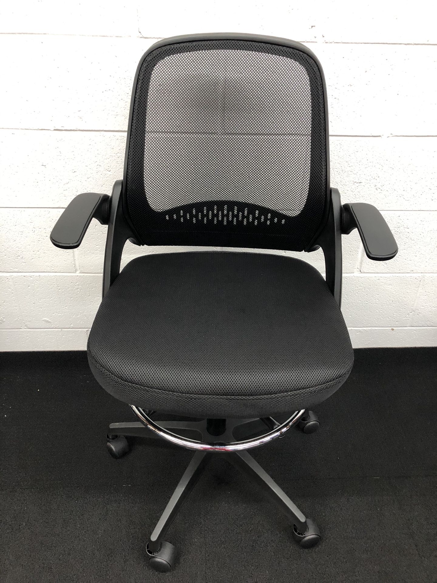 BRAND NEW BLACK ADJUSTABLE DRAFTING CHAIR WITH ADJUSTABLE ARMS