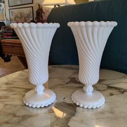 PAIR OF MATCHING LARGE MILK GLASS VASES