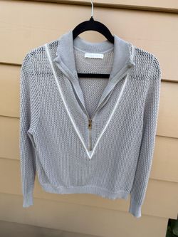 ROLLIN & WAVE Grey / Silver Half-Zip Open Knit Pullover Top - Size M