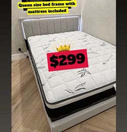 Queen size bed frame with pillow top mattress included