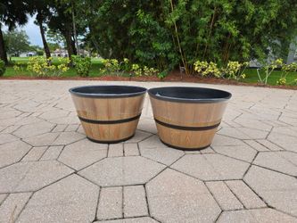Planter's Two 22-Inch Oak Wine Barrel