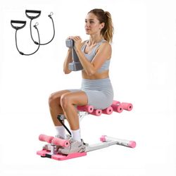 Adjustable Deep Squat & Glutes Trainer Machine with 3 Resistance Bands, Foldable Home Gym Leg Workout Equipment, Pink/White