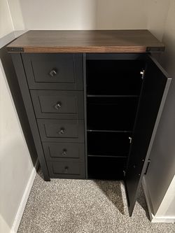 Farmhouse 5-Drawer Storage Cabinet with Barn Door