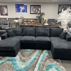Black Sofa Sectional w/ Double Chaise 