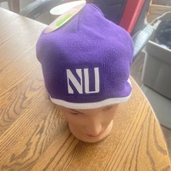 Northwestern Wildcats Purple Knit Beanie Hat Reversible Winter Cap NU Logo New W/Tags