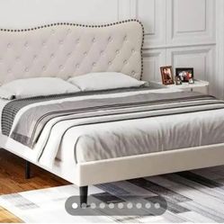 Homfa Full Size Bed Frame, Linen Upholstered Platform Bed with Button Tufted Adjustable Headboard for Bedroom, Beige
(4.5)