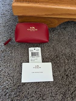 RARE New Coach F53384 Mini Cosmetic Case Crossgrain Leather Classic Red $45