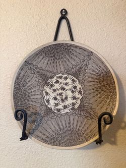 Decorative Round Ceramic Plate with Geometric Art