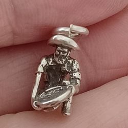 Vtg.sterling Silver Man Panning For Gold Charm 