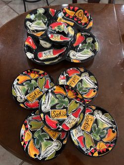 Clay Art Salsa Hand Painted Plates And Serving Tray