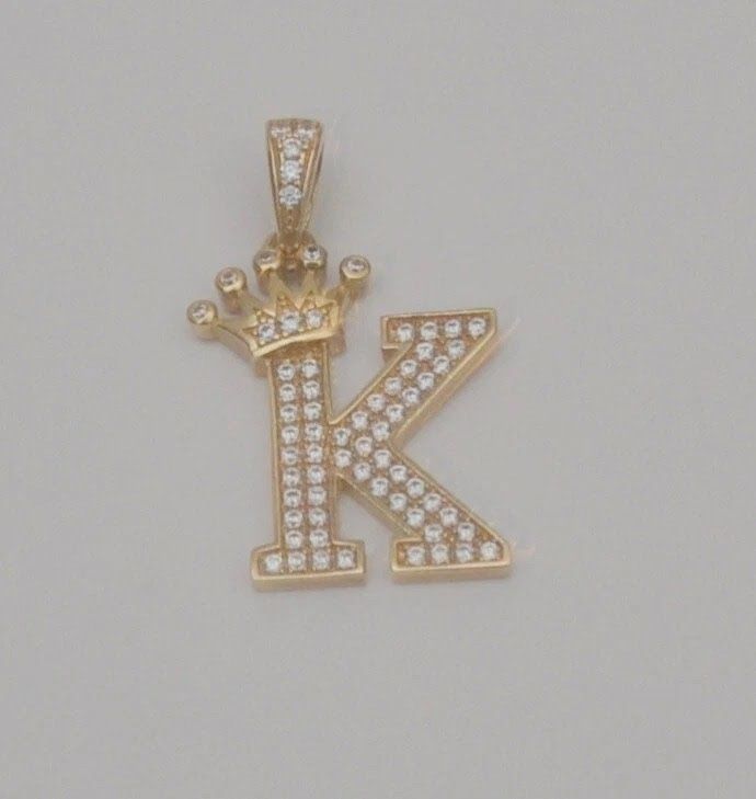 Letter k pendant gold yellow gold crown charm 10k