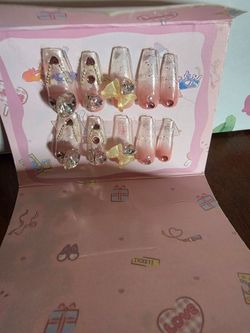 Press-On Nails with Gems and Bow Charms
