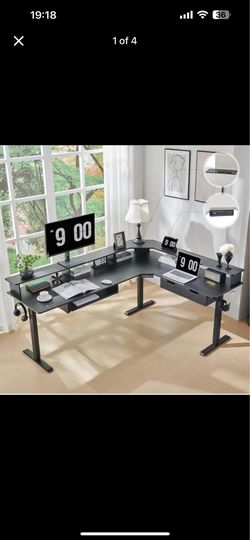 75X60 Inches L Shaped Electric Standing Desk, Height Adjustable Corner Gaming Desk with Drawers