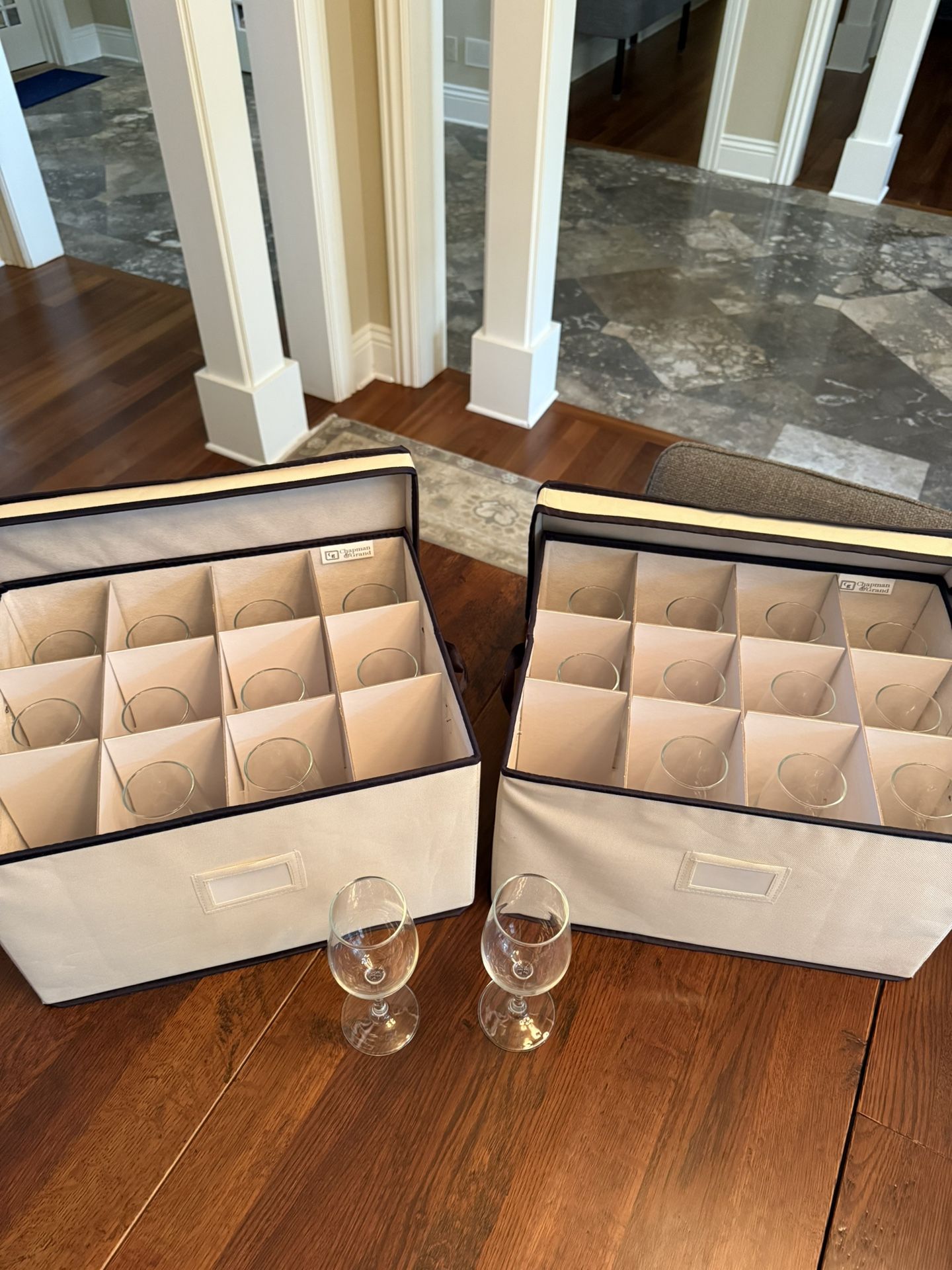 23 Wine Tasting glasses In 2 Storage Carrying Boxes