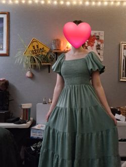 Green cottage core dress medium