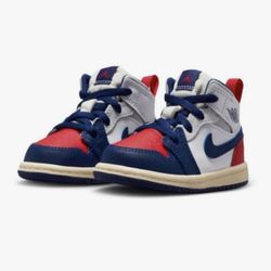 Jordan 1 Mid Baby/Toddler 6C (White/University Red/Neutral Grey/Deep Royal Blue