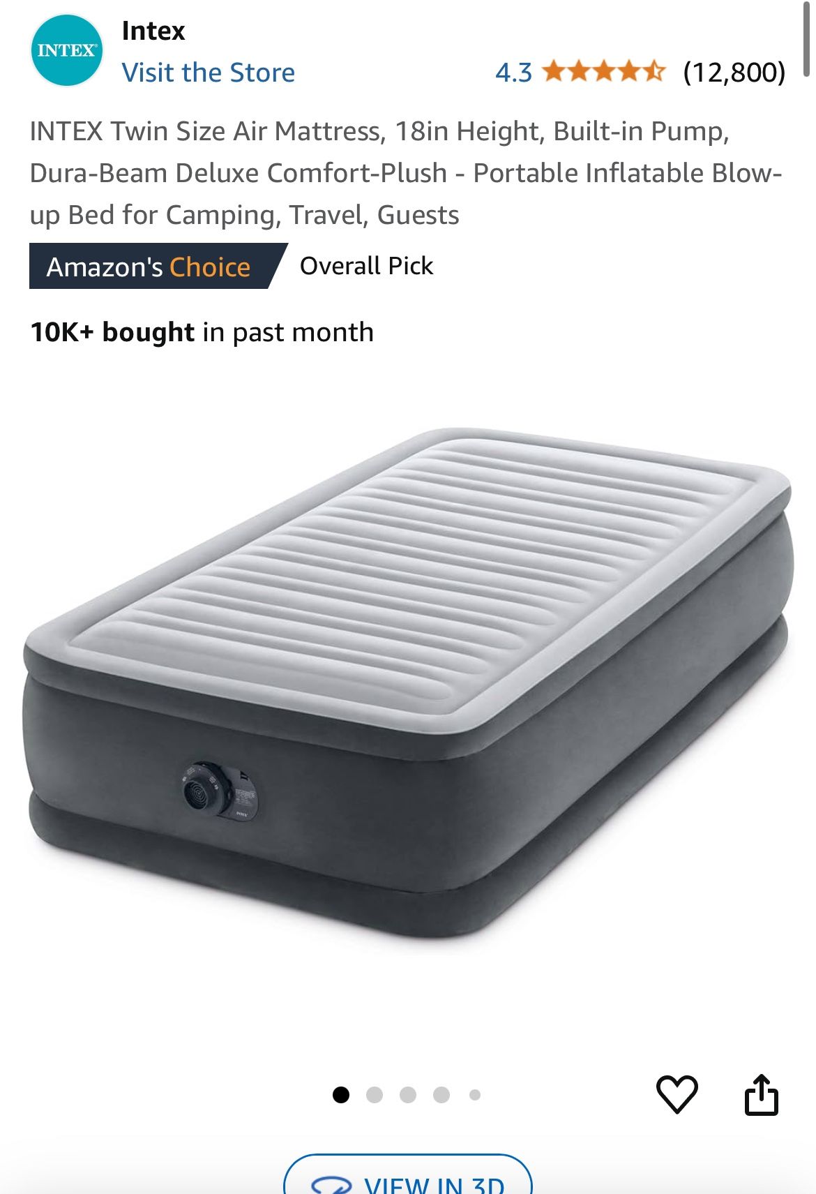 INTEX Twin Size Air Mattress, 18in Height, Built-in Pump, Dura-Beam Deluxe Comfort-Plush - Portable Inflatable Blow-up Bed for Camping, Travel, Guests