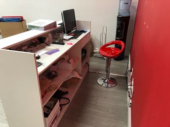 Office desk with red chair