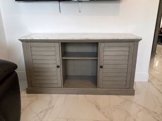 Modern Gray TV Stand with Storage & Marble-Look Top