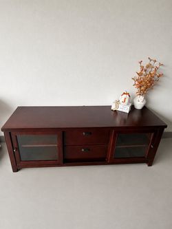 Cherry Wood TV Stand with Glass Doors