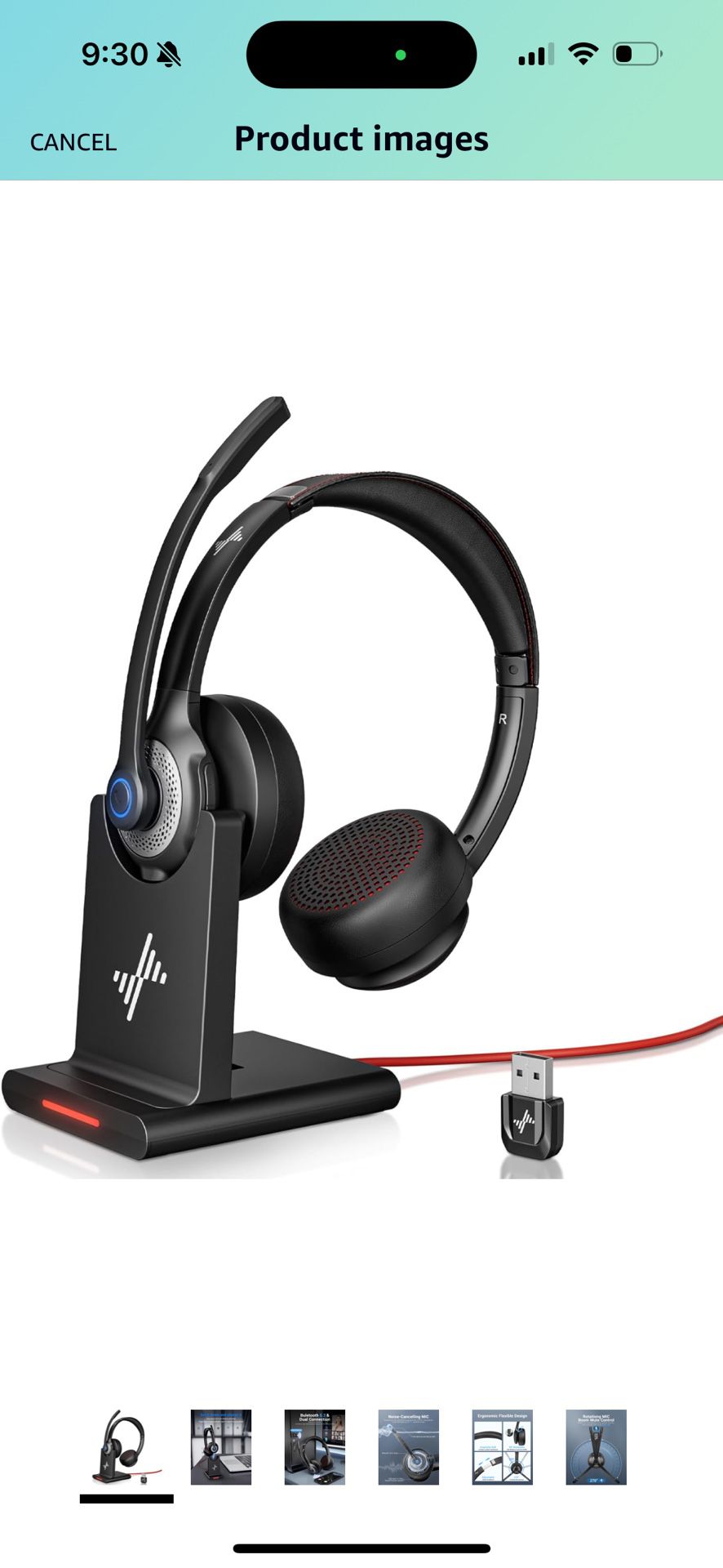 Wireless Headset with AI Noise Cancelling Microphone Bluetooth Headset - Bluetooth V5.2 Headphones with USB Dongle, Charging Base & Mic Mute for Compu