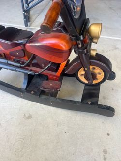Vintage Wood Rocking Horse Harley Motorcycle Rocker Ride On Toy 24”(H) X 36”(L)