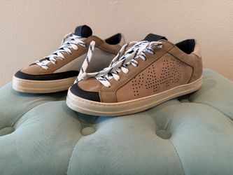Tan Suede Low-Top Sneakers with Perforated Detail