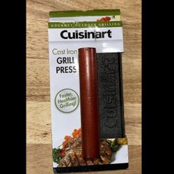 Cuisinart Cast Iron Grooved Grill Press 9”x 4.5” Wood Handle NEW