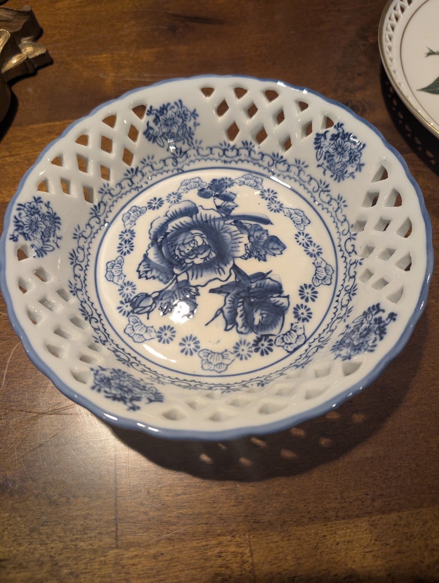 Charming Blue Floral Pierced Porcelain Dish