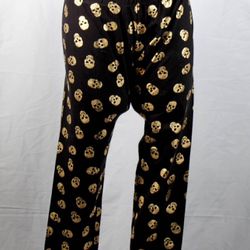 NWT Vintage Y2K Mall Goth Aesthetic Black Leggings With Metallic Gold Skull Print Size XL Juniors 