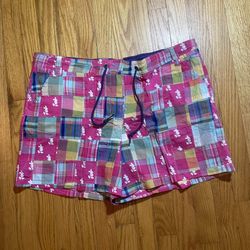 DISNEY PARKS WORLD Resort Mickey Mouse Madras Plaid Patchwork Pink Shorts XXL