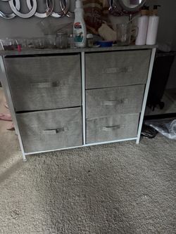 Gray fabric / metal drawers / dresser
