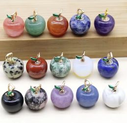 8pcs Apple Statue Pendant Natural Crystal Stone Carved Necklace Jewelry