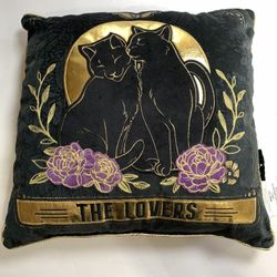 Ashland The Lovers Black Velvet Cat Pillow with Gold Accents NWT