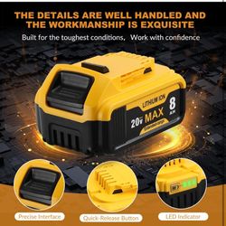 8.0Ah DCB200 Battery Compatible with Dewalt 20V Battery DCB200 DCB201 DCB203 DCB207 & DCD DCF DCG Series (Not Made in Dewalt)