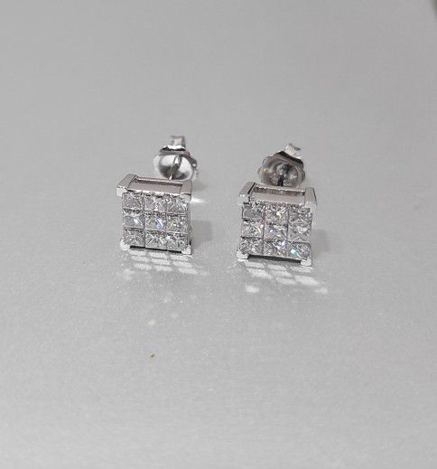 14k White Gold Princess Cut Diamond Earings