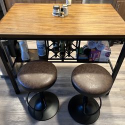 Island Counter + Leather Bar Stools
