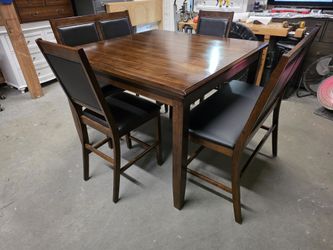 Modern Wooden / Black Leather Counter Height Table Set