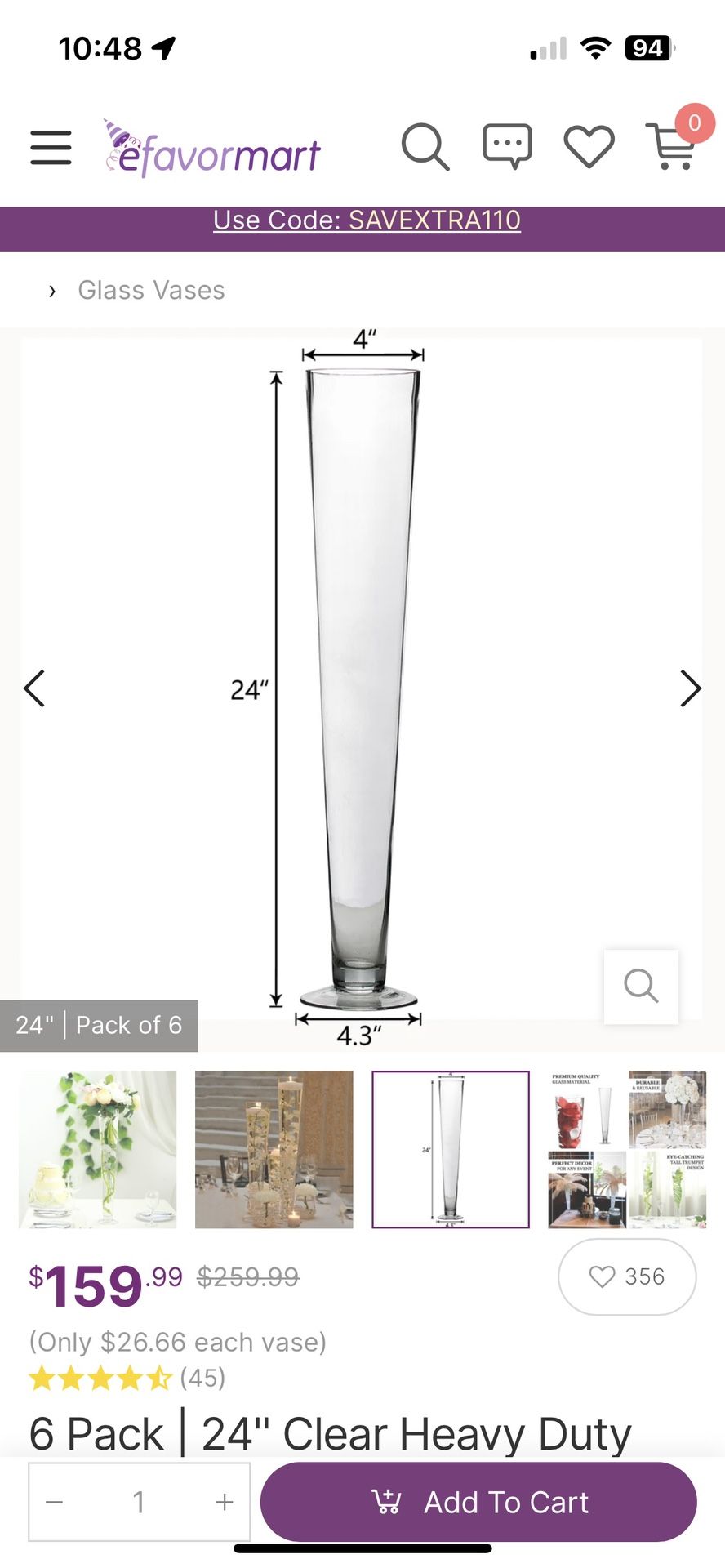 24 inch Trumpet Vases