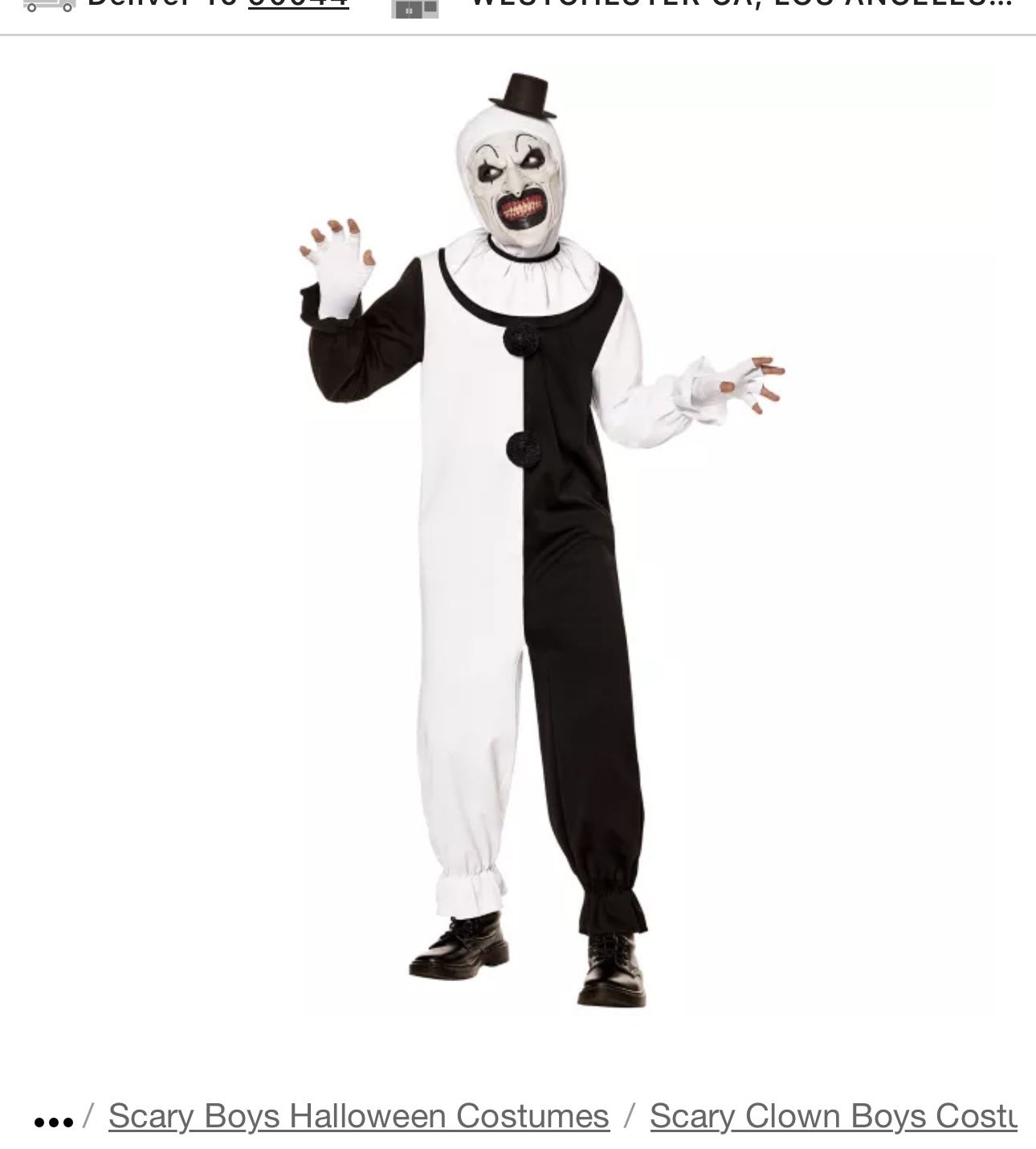 Terrifier Clown Jumpsuit , Fabric Mask