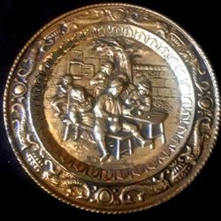 Vintage Peerage Brass Embossed Wall Hanging Plate Tavern Scene Made In England
