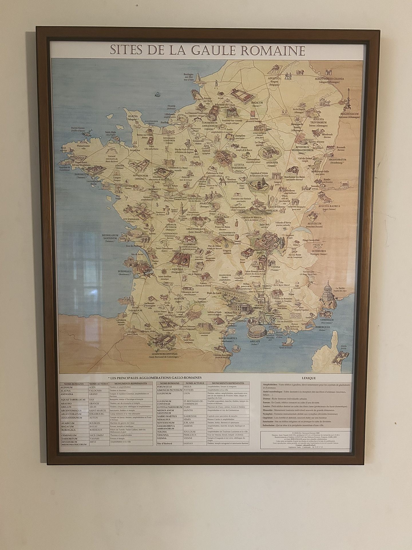Framed Vintage Map – “Sites de la Gaule Romaine” (Ancient Roman France)