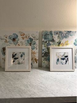 Blue Floral Wall Art Set of 4