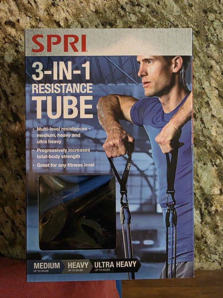 SPRI 3-in-1 Resistance Tube Kit, Includes 3 Levels of Resistance, Exercise Band Kit