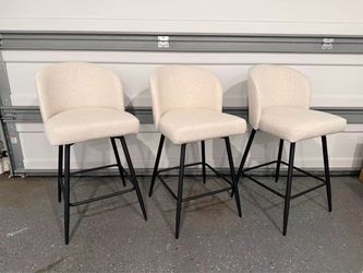Set of 4 Beige 26 Inch Counter Height Bar Stools with Backrest