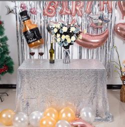 JYFLZQ Silver Sequin Tablecloth 50" X 80" Rectangular Sparkly Drape Table Cloths Table Cover Overlay For Christmas Wedding Birthday Parties Baby Showe