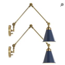 $95 EACH SET + sales tax - {TWO SETS} Cessna Iron Swing Arm Sconce (Set of 2) in gold and blue. 14'' H X 6.1'' W MSRP $160 EACH SET 