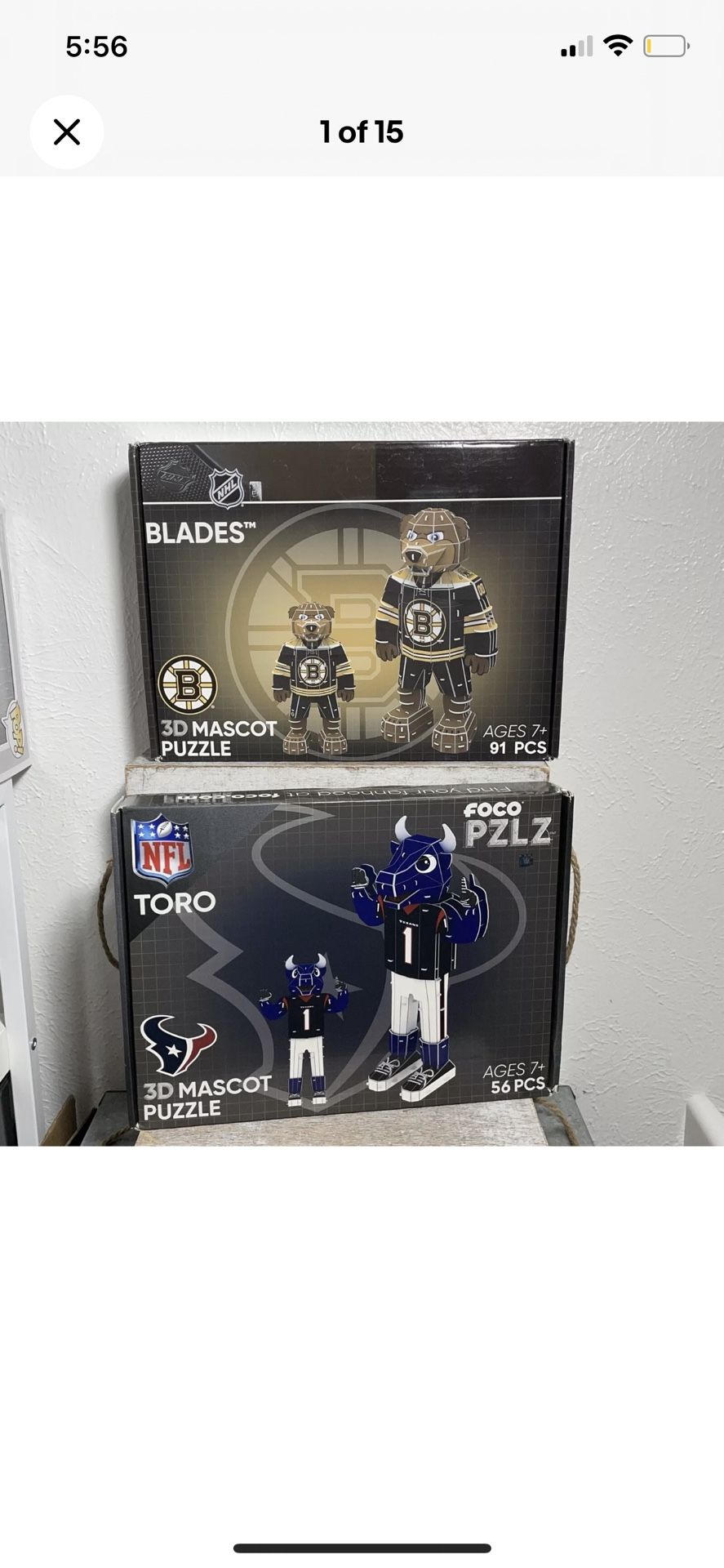 NFL 3D Puzzle Houston Texans Mascot Toro OR Boston Bruins Blades YOU CHOOSE