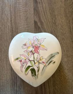 Heart Shaped Orchid Trinket Box O.J.C. Import Japan